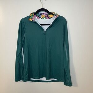 Disney Workout Green 1/4 Zip Woman‎ Size M Floral Mickey Head Running